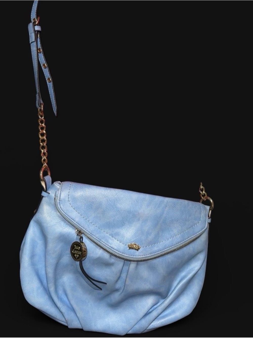 Juicy Couture Powder Blue Leather Shoulder Bag with Gold Chain Accents